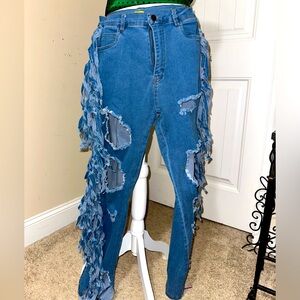 Daisy brand fringed thigh distressed jeans